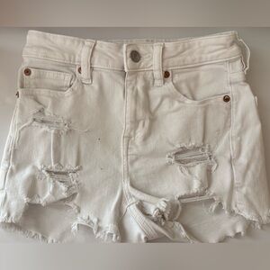 American Eagle Outfitters White Distressed Women Shorts
